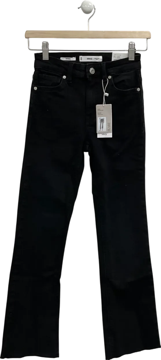 MANGO Black Sienna Mid Rise Flared Jeans UK 4