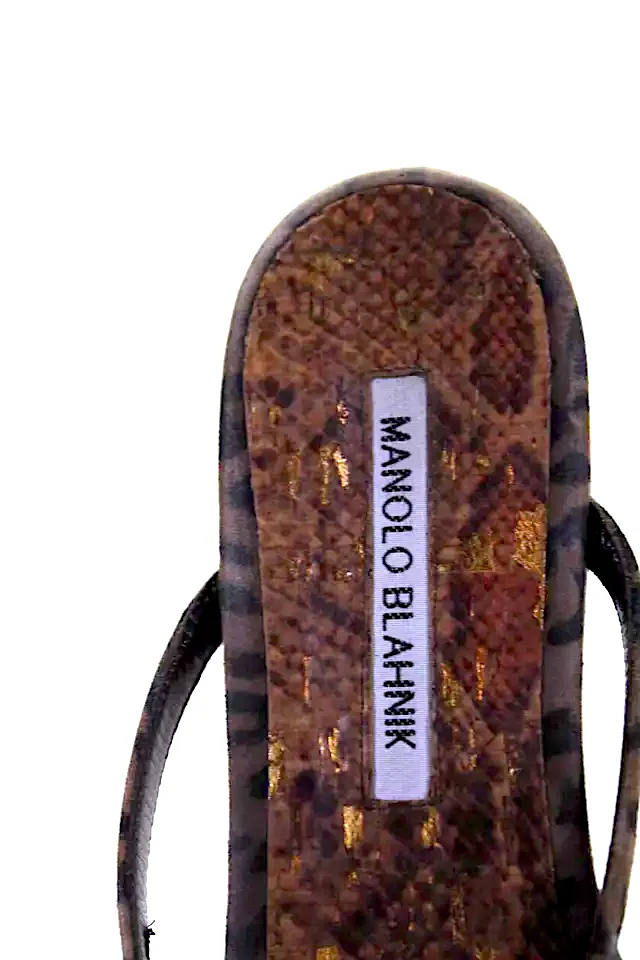 Manolo Blahnik  Brown Animal Print T-Strapped Slip-On Sandals Size EUR 38.5