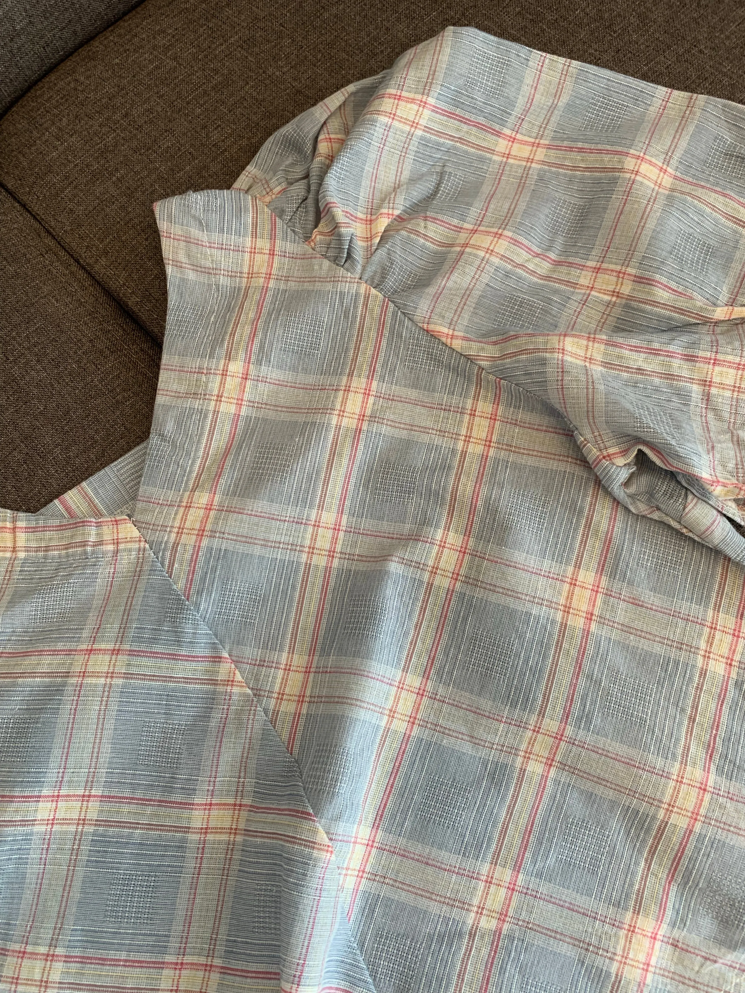 MARLA Plaid Puff-Sleeve 2-way Top (Powder)