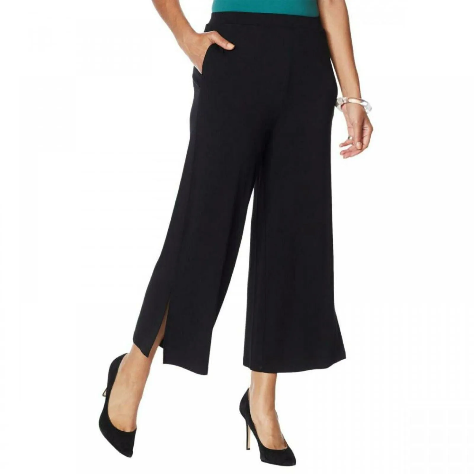 MarlaWynne WynneLayers Women's Pull On Knit Wide Leg Crop Pants