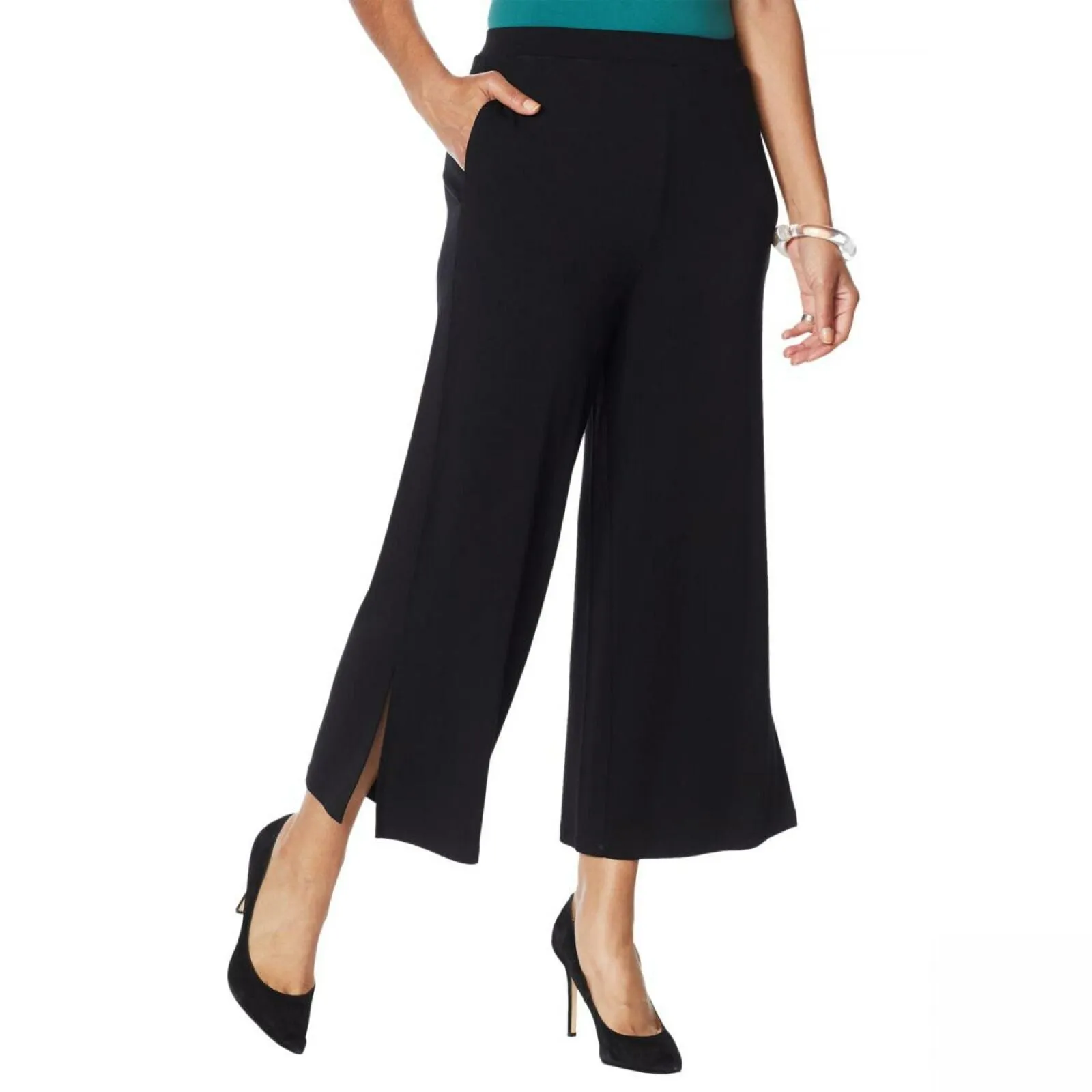 MarlaWynne WynneLayers Women's Pull On Knit Wide Leg Crop Pants