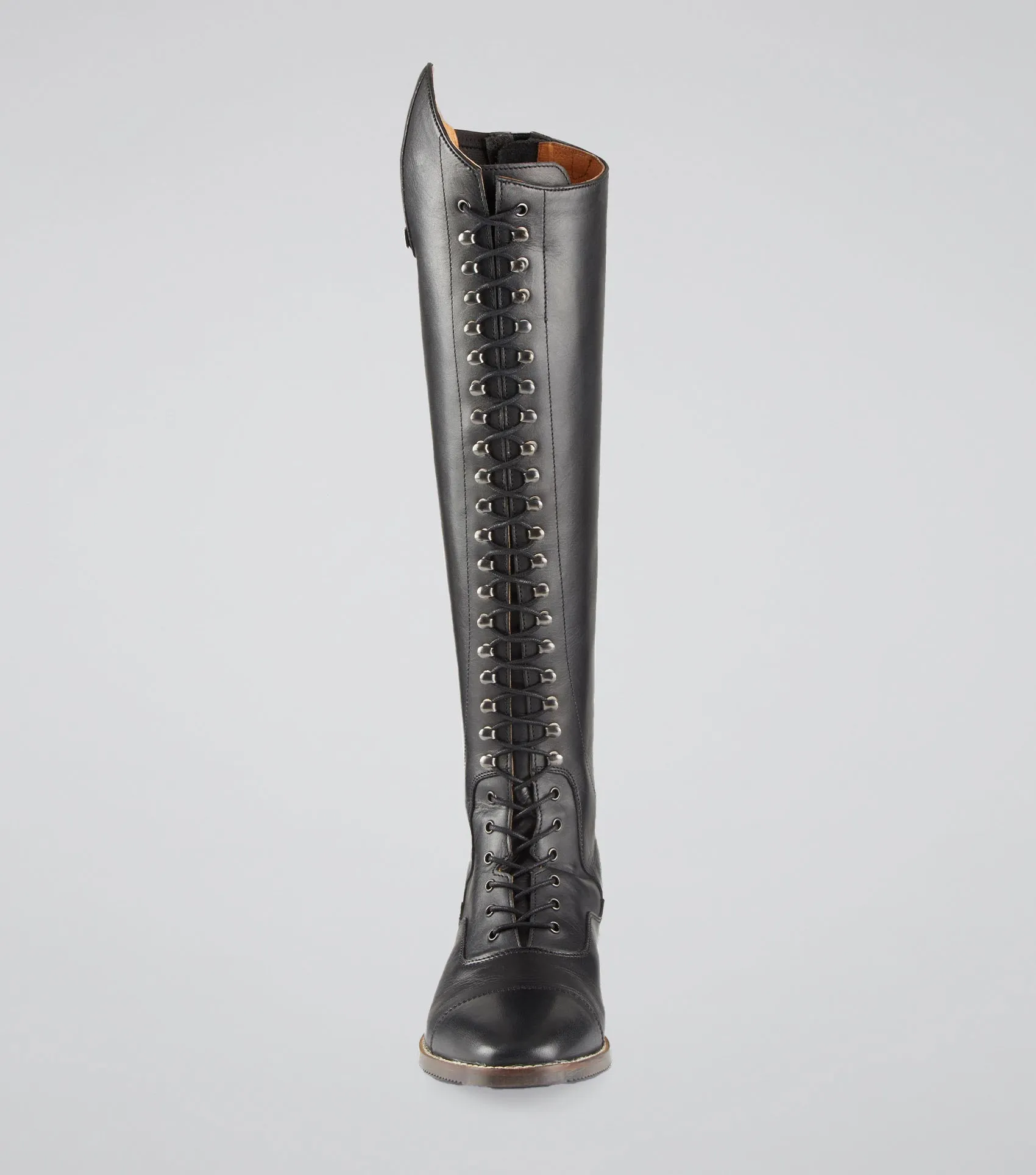 Maurizia Ladies Lace Front Tall Leather Riding Boots Black (Regular Calf)