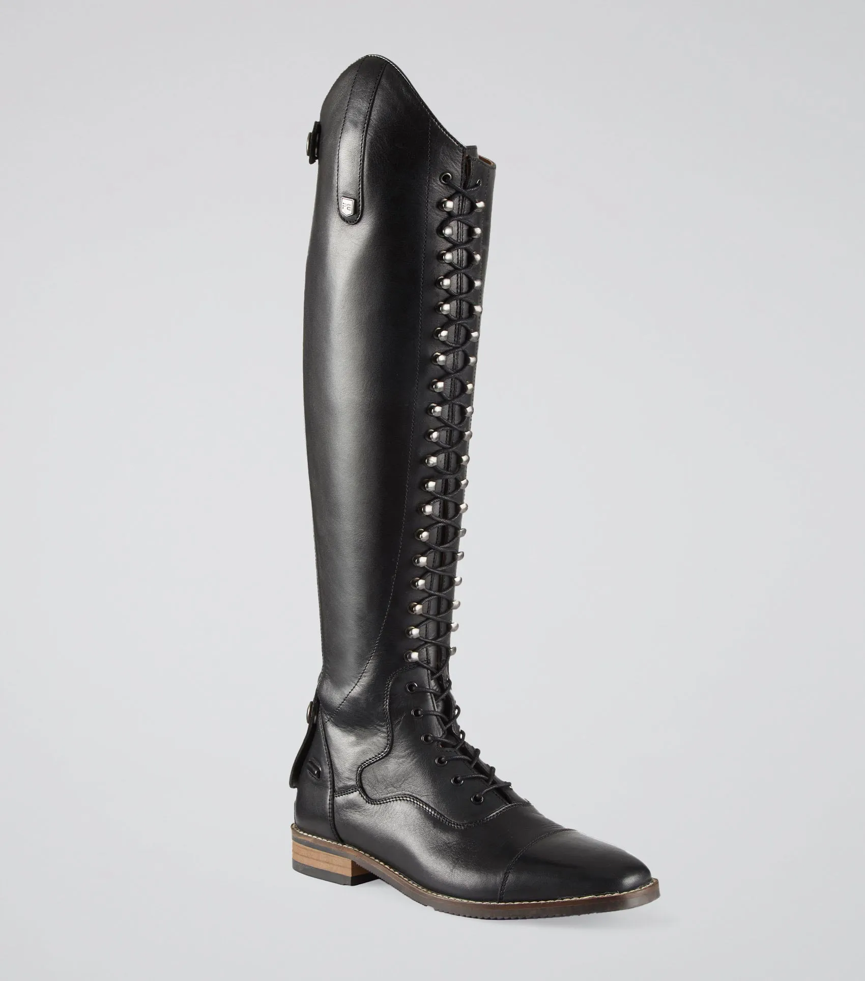 Maurizia Ladies Lace Front Tall Leather Riding Boots Black (Regular Calf)