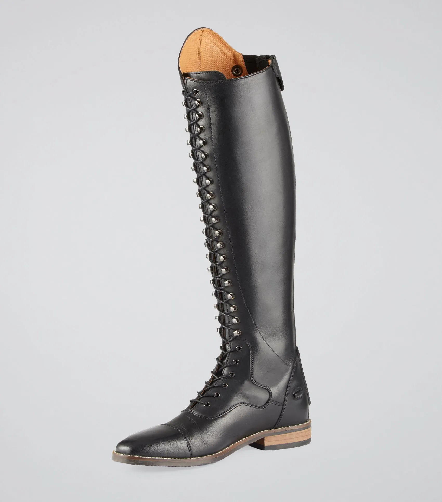 Maurizia Ladies Lace Front Tall Leather Riding Boots Black (Regular Calf)