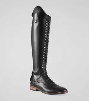 Maurizia Ladies Lace Front Tall Leather Riding Boots Black (Regular Calf)