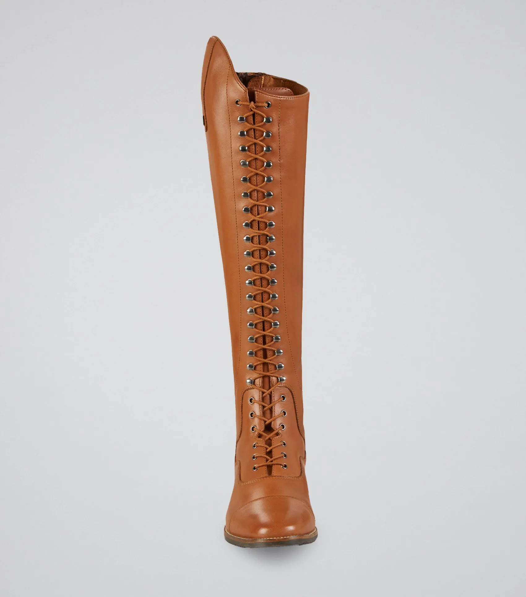 Maurizia Ladies Lace Front Tall Leather Riding Boots Cognac (Regular Calf)