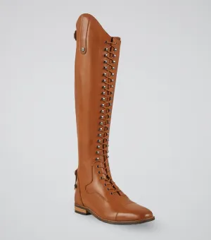 Maurizia Ladies Lace Front Tall Leather Riding Boots Cognac (Regular Calf)