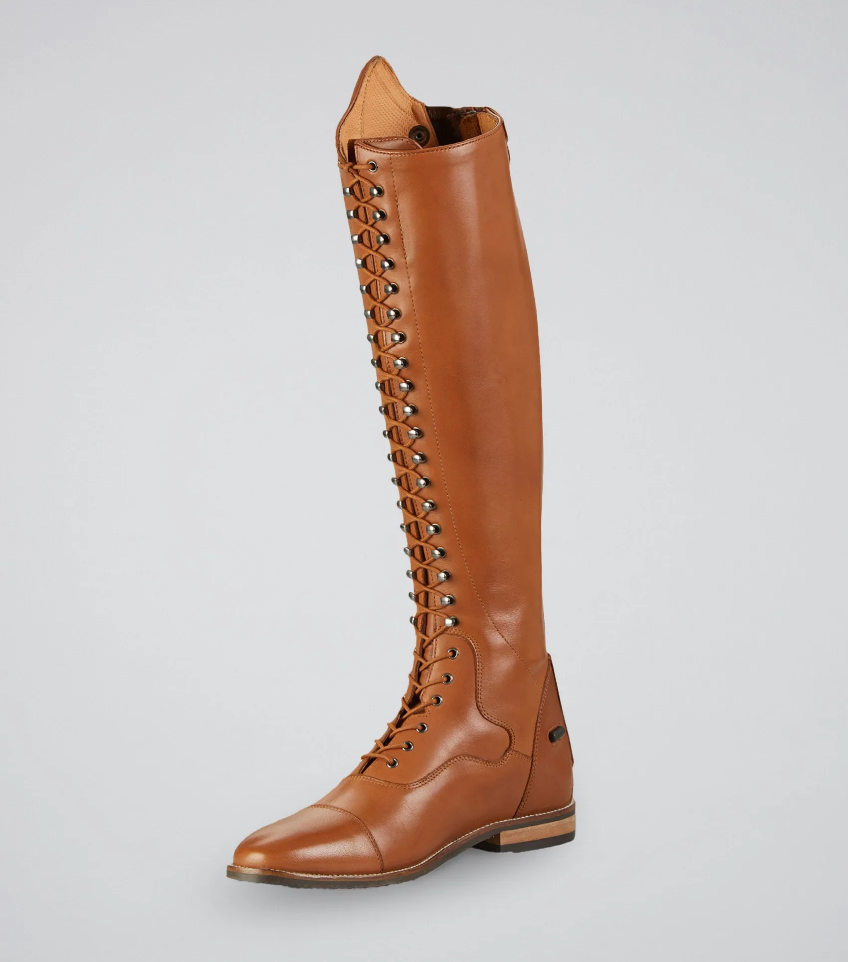 Maurizia Ladies Lace Front Tall Leather Riding Boots Cognac (Regular Calf)