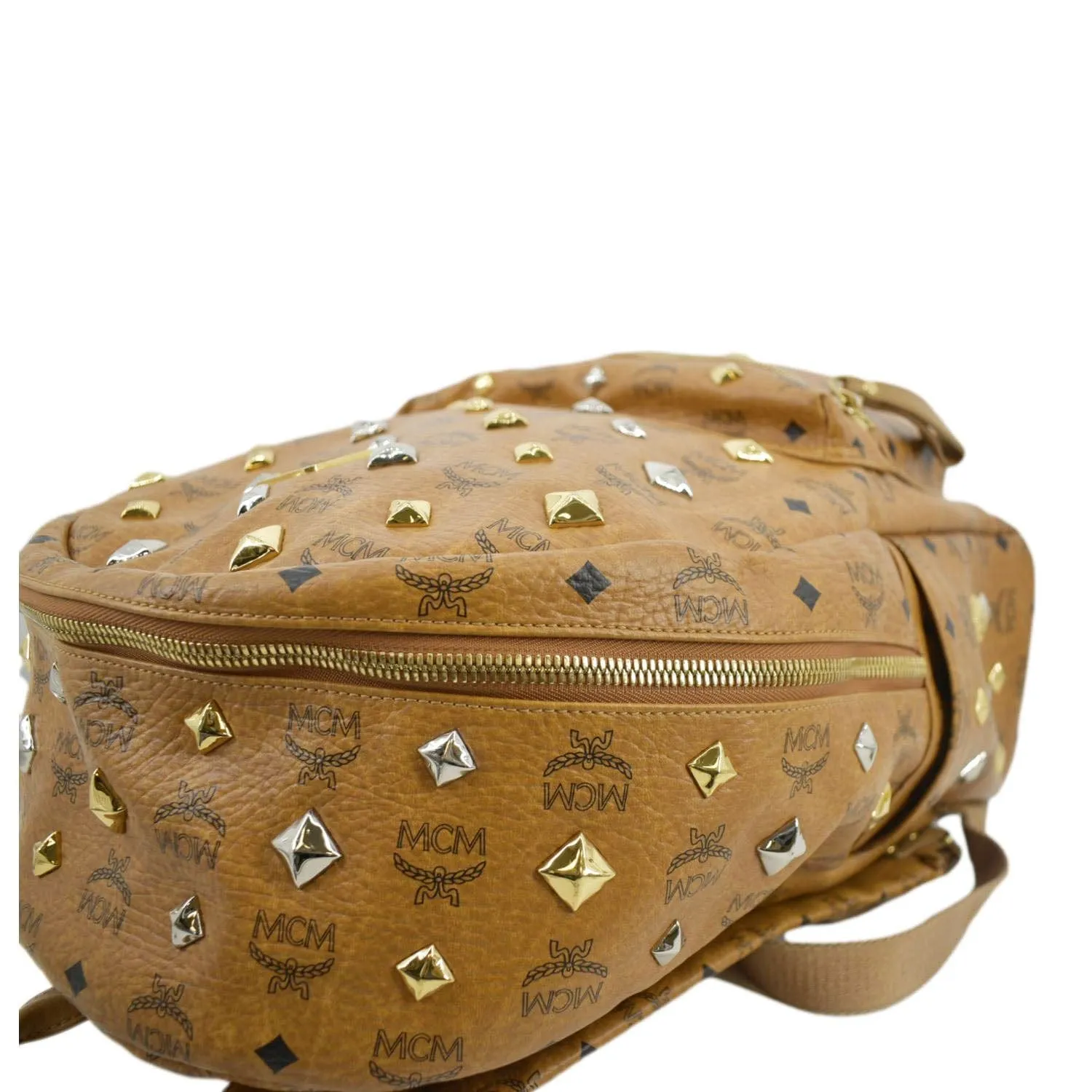 MCM Stark Studded Visetos Canvas Backpack Cognac