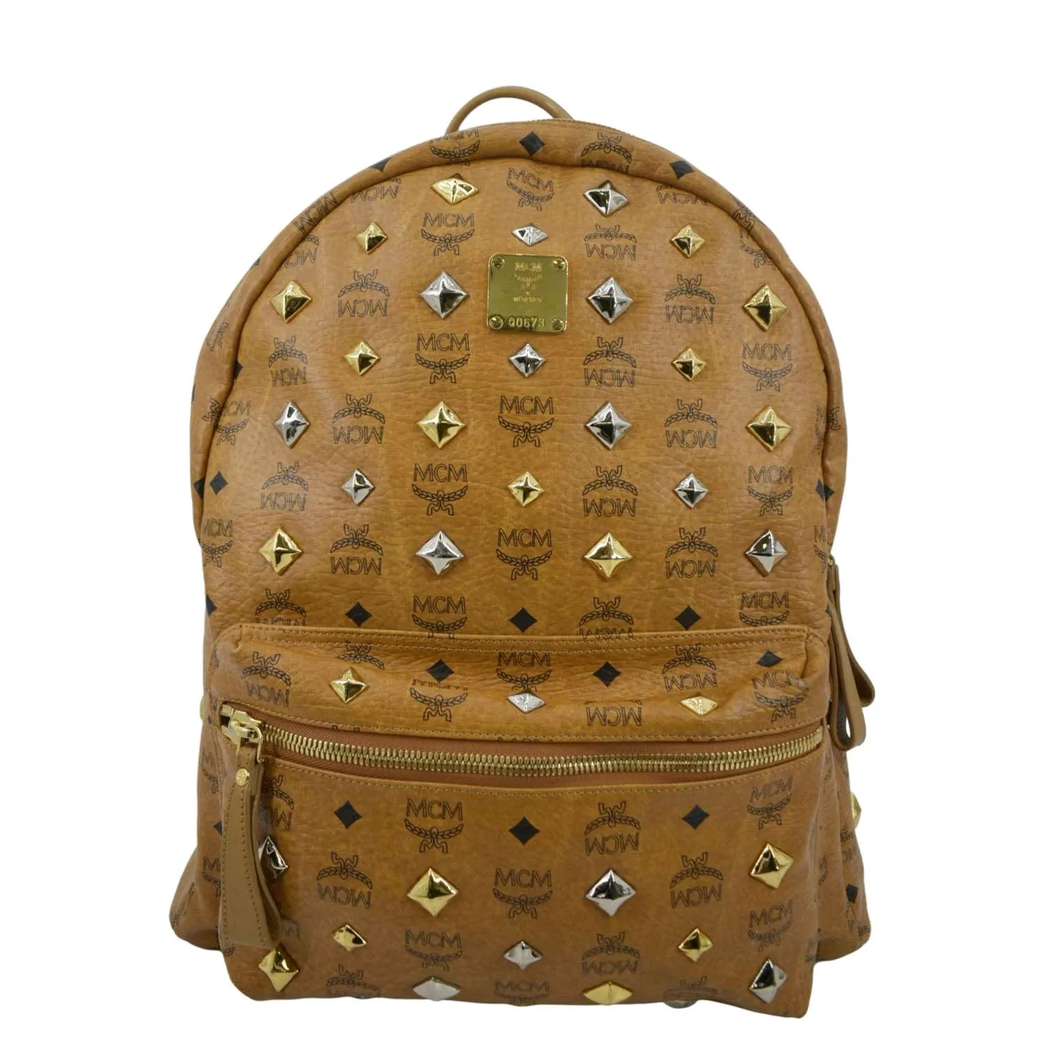 MCM Stark Studded Visetos Canvas Backpack Cognac