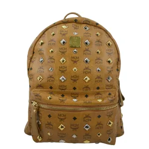 MCM Stark Studded Visetos Canvas Backpack Cognac
