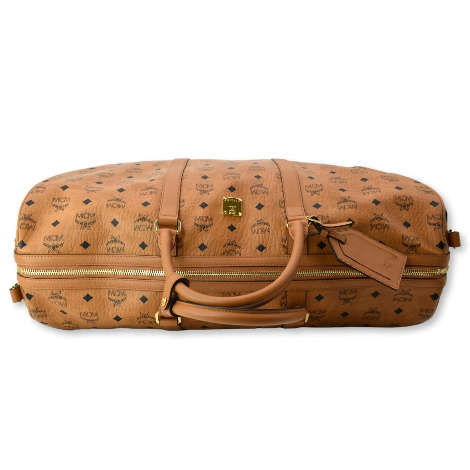 MCM Traveler Visetos Canvas Weekender Bag Cognac