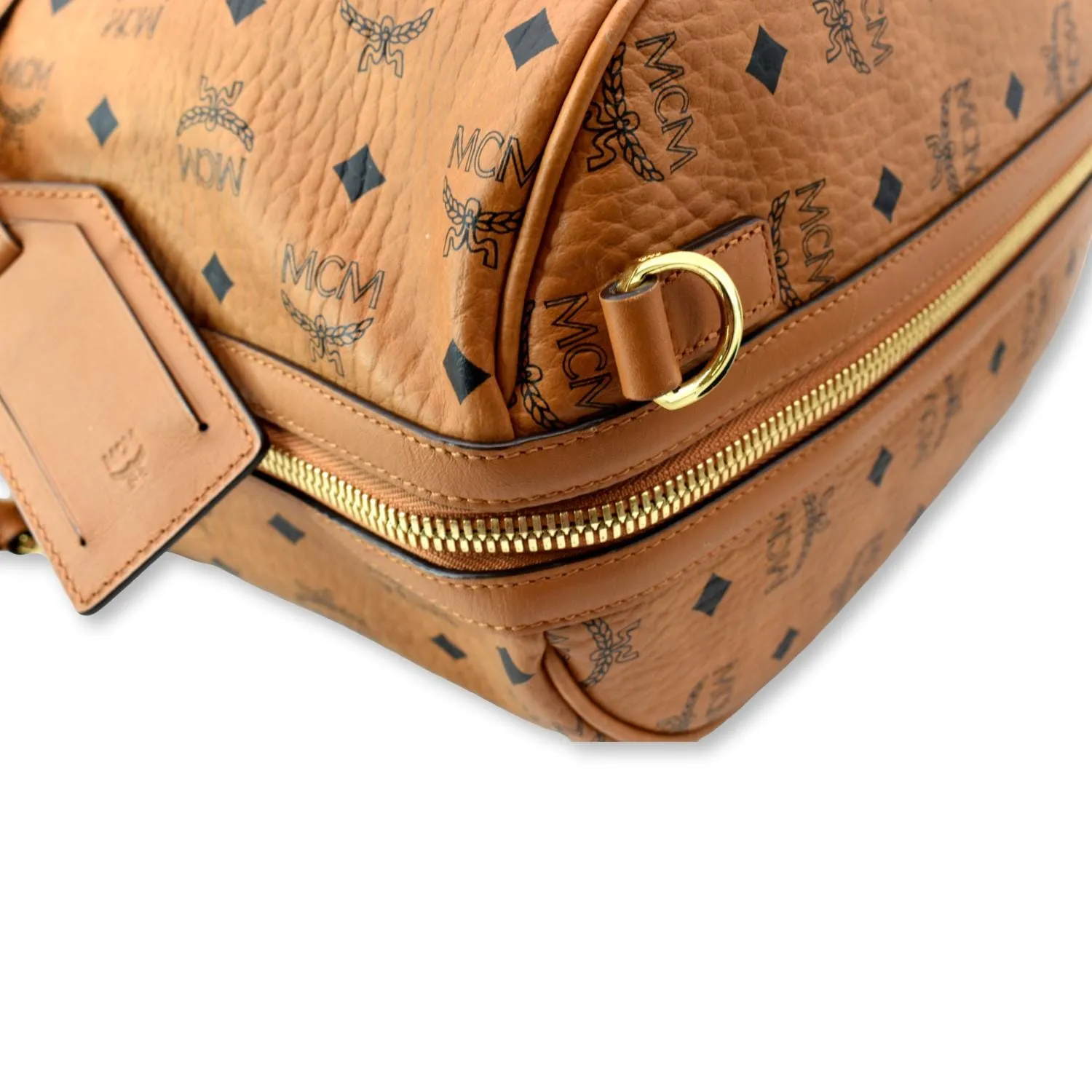 MCM Traveler Visetos Canvas Weekender Bag Cognac