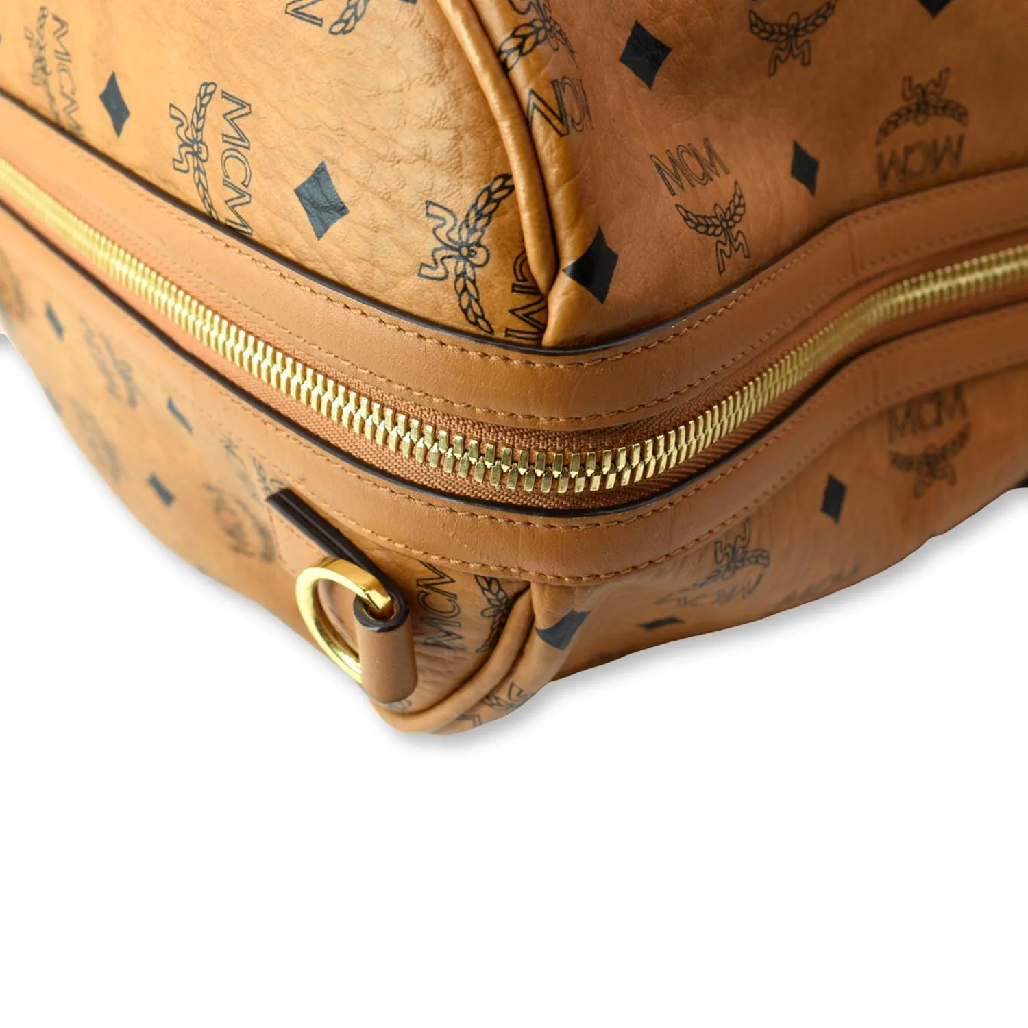 MCM Traveler Visetos Canvas Weekender Bag Cognac