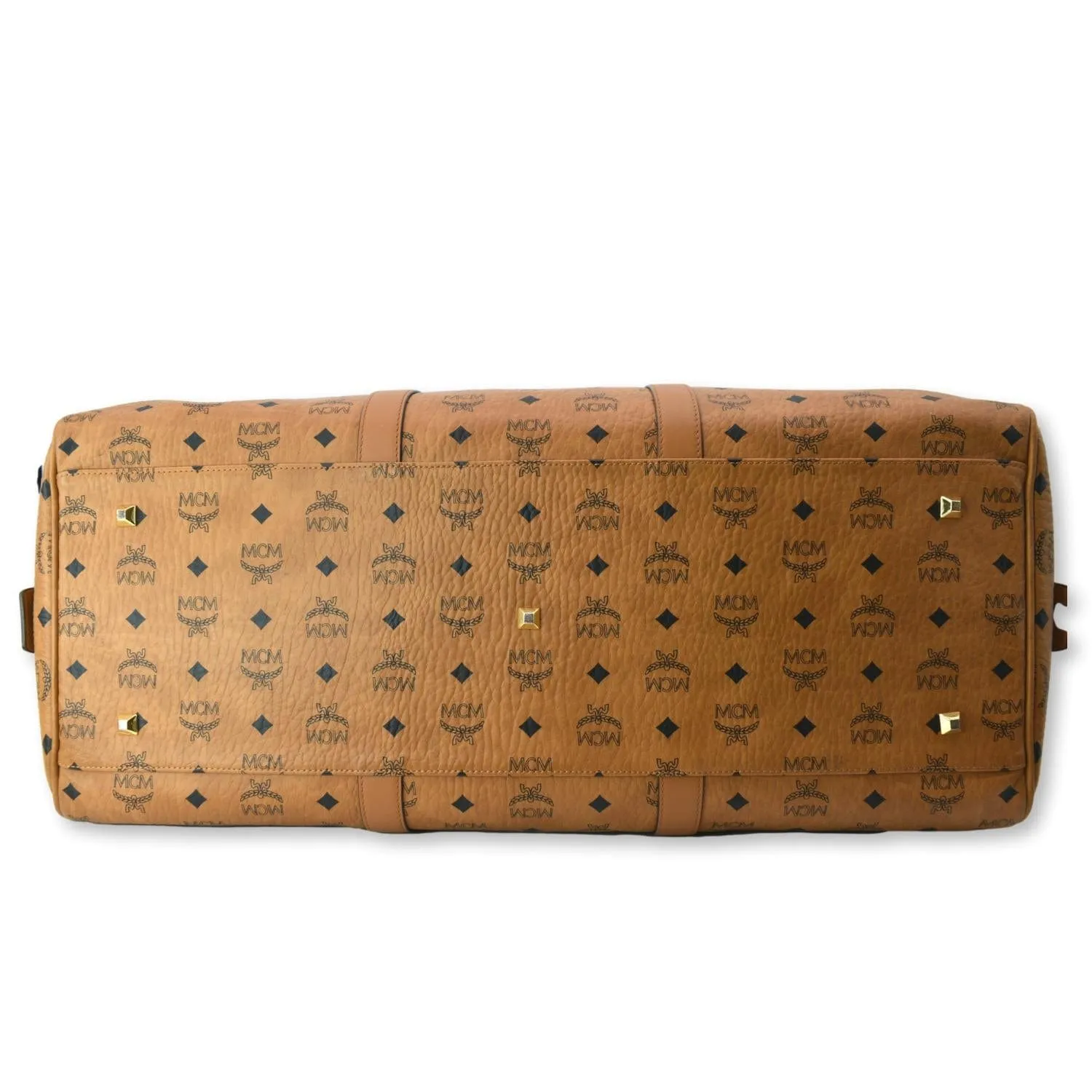 MCM Traveler Visetos Canvas Weekender Bag Cognac