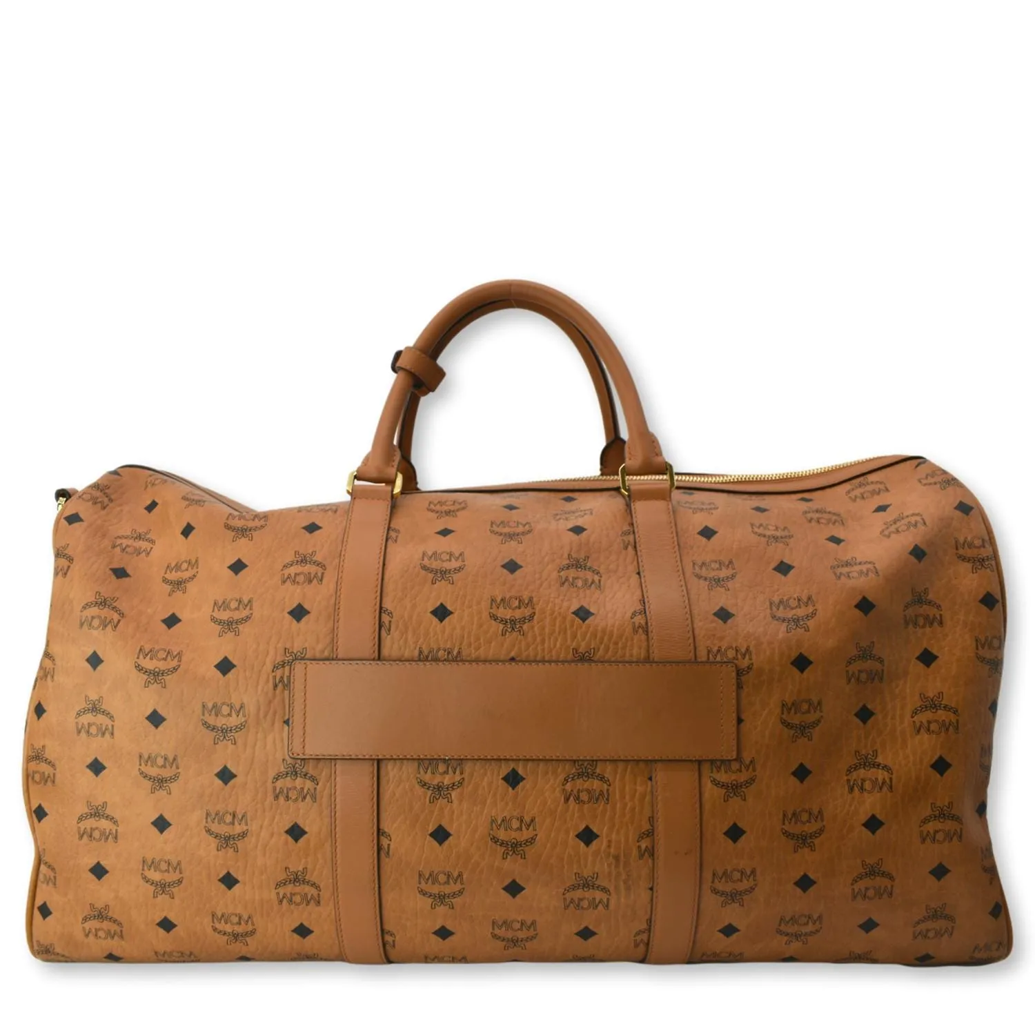 MCM Traveler Visetos Canvas Weekender Bag Cognac