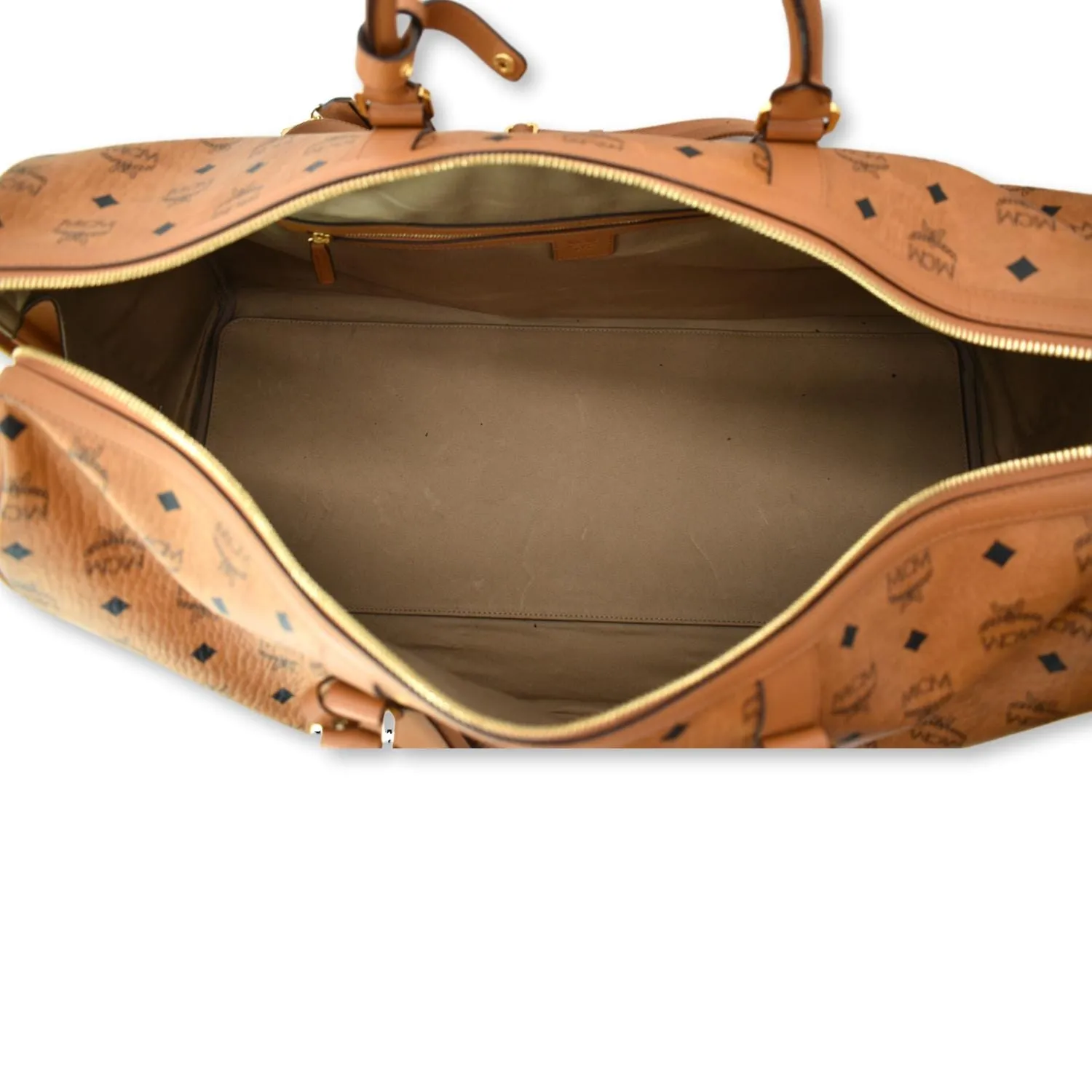 MCM Traveler Visetos Canvas Weekender Bag Cognac