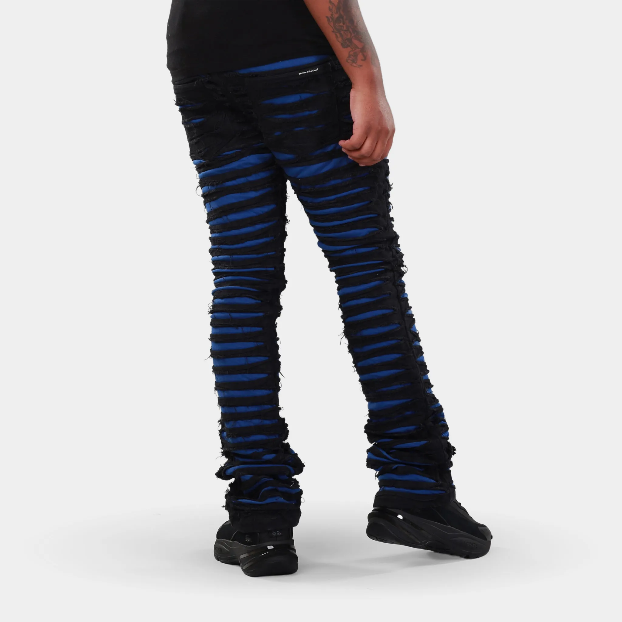 MDB Brand Men's Distressed Dual Color Stacked Jeans