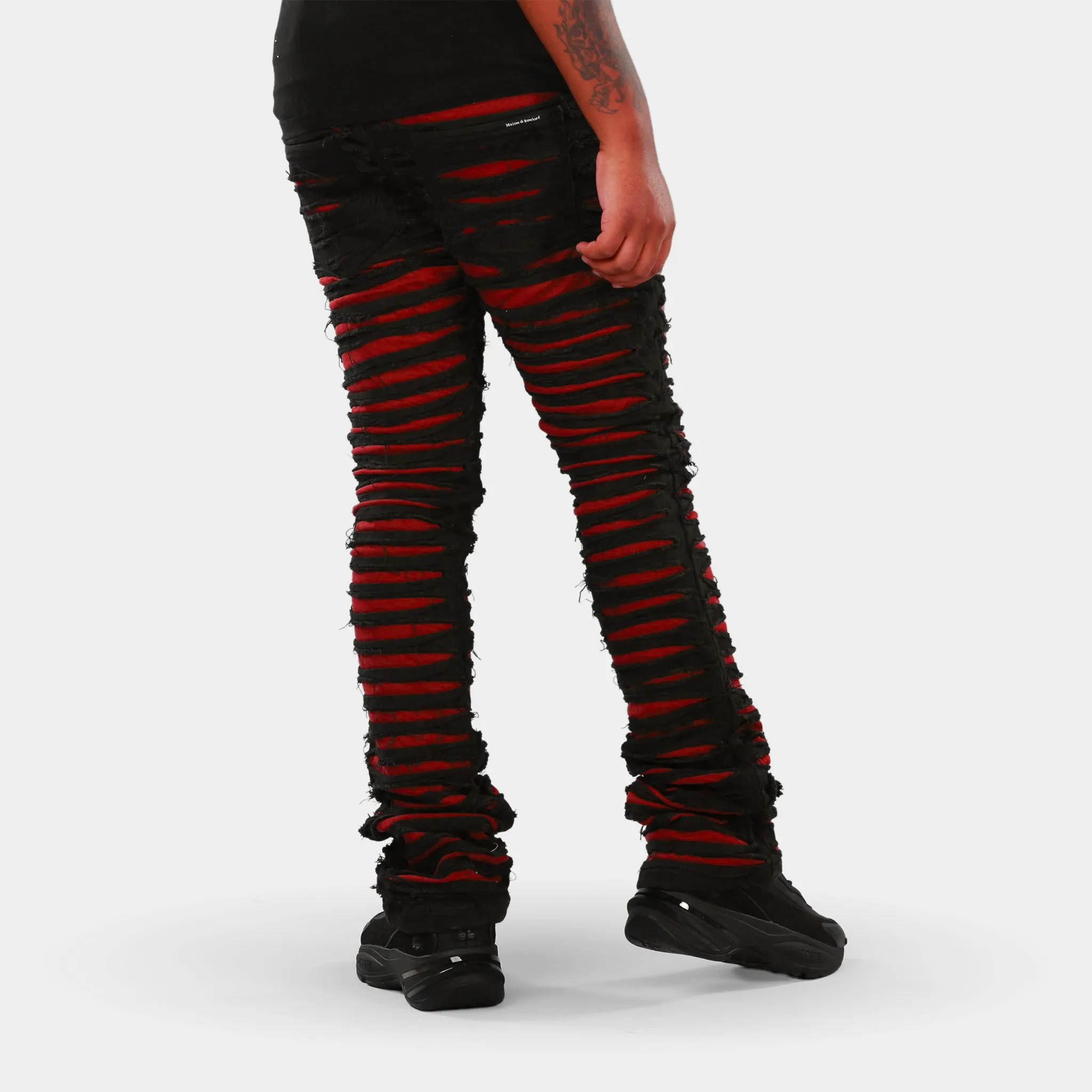 MDB Brand Men's Distressed Dual Color Stacked Jeans