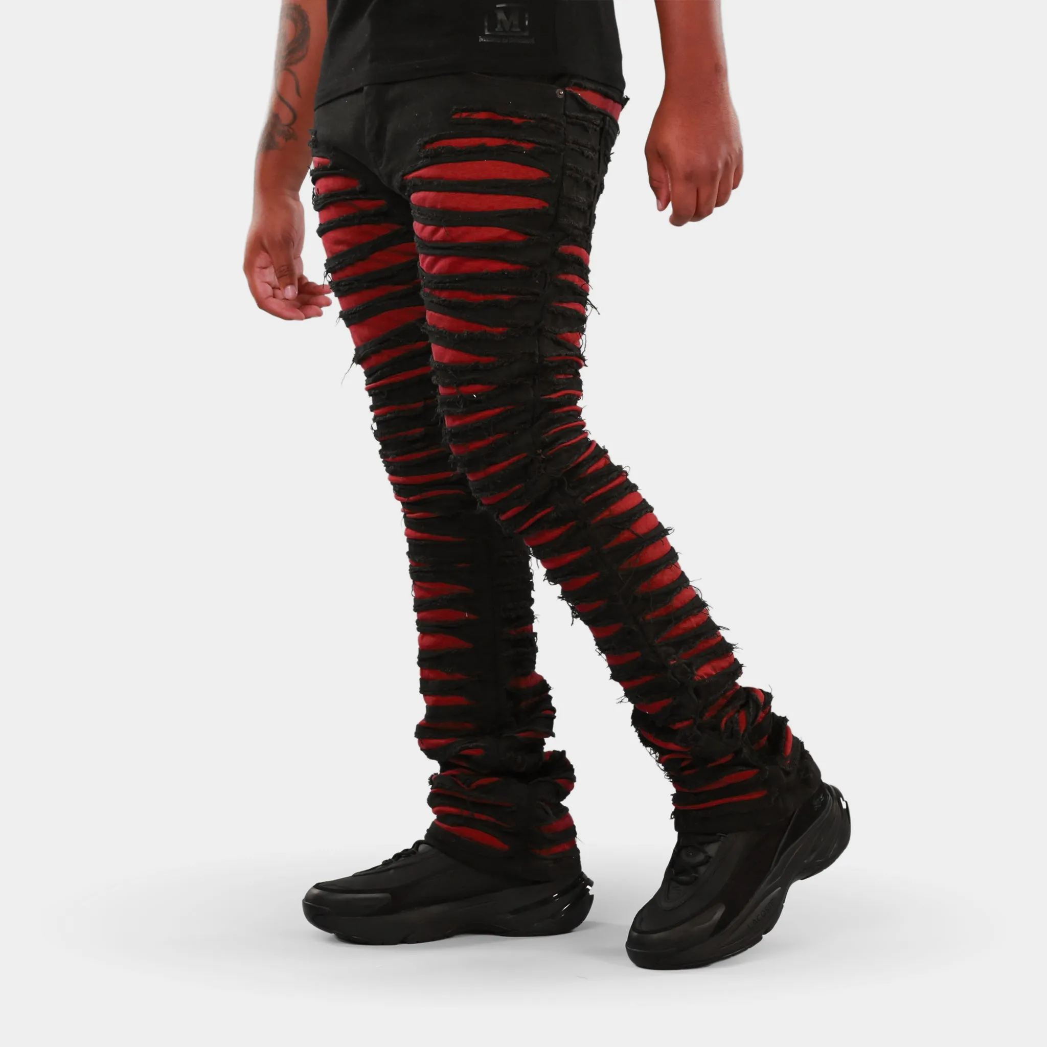 MDB Brand Men's Distressed Dual Color Stacked Jeans