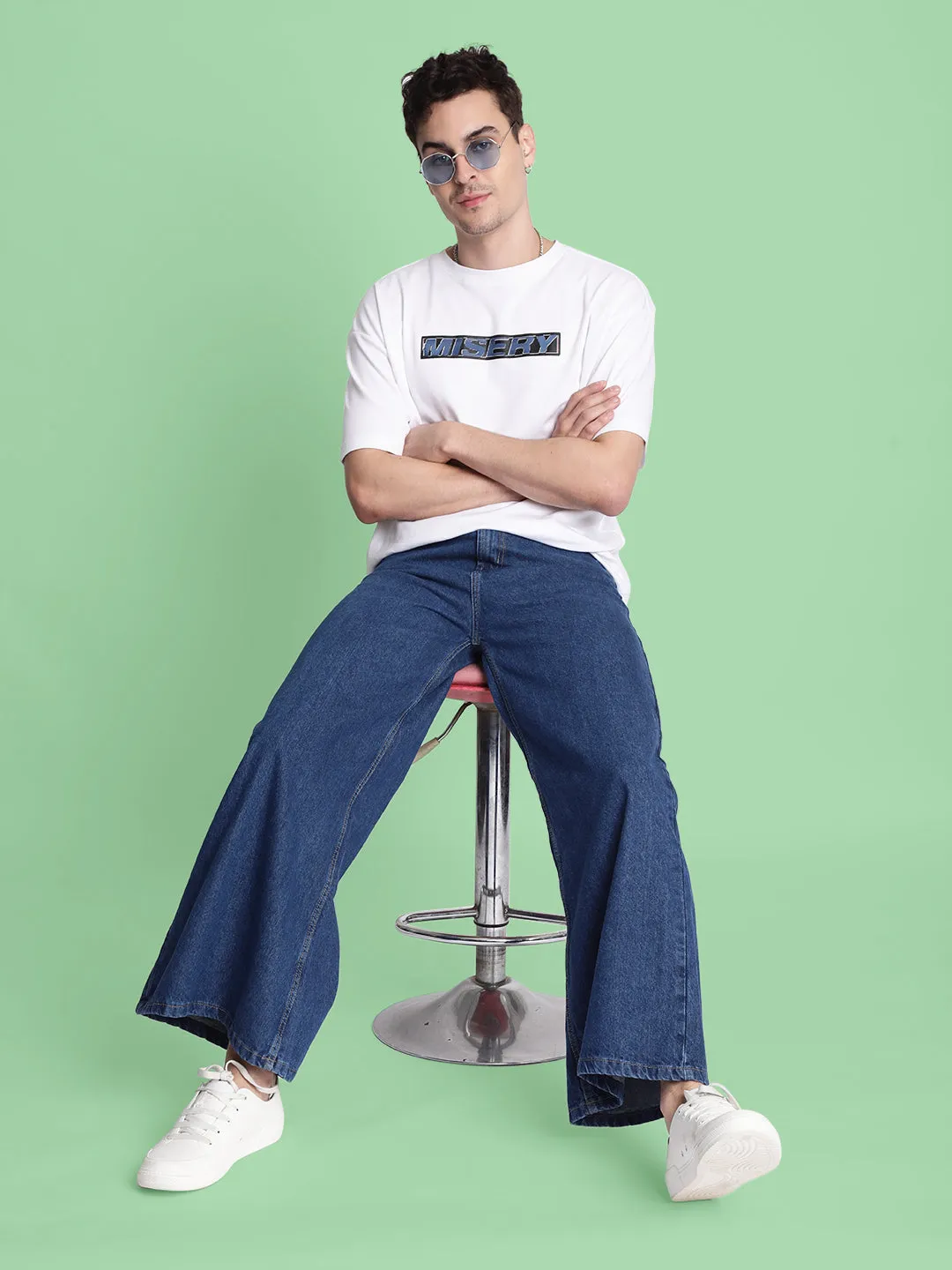 Men Blue Super Wide-Leg Jeans