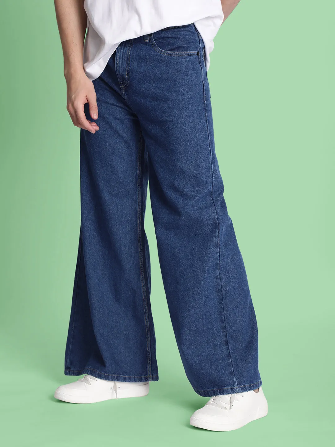 Men Blue Super Wide-Leg Jeans