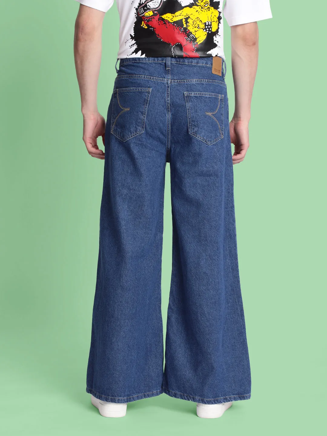 Men Blue Super Wide-Leg Jeans