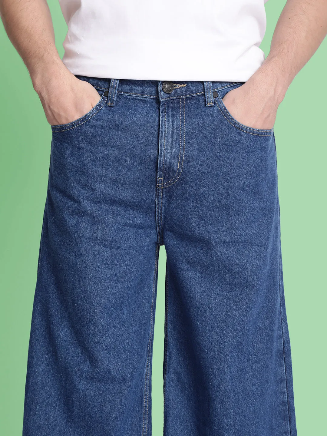 Men Blue Super Wide-Leg Jeans