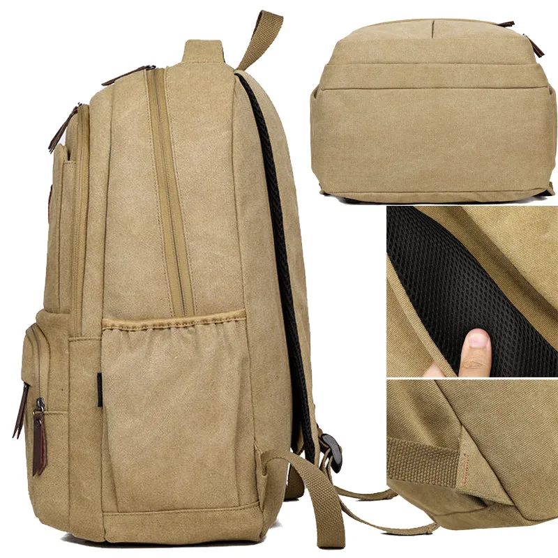 Men Laptop Backpack Durable Canvas School Bag