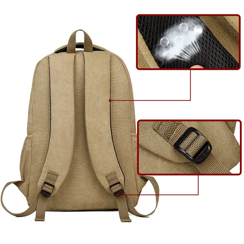 Men Laptop Backpack Durable Canvas School Bag