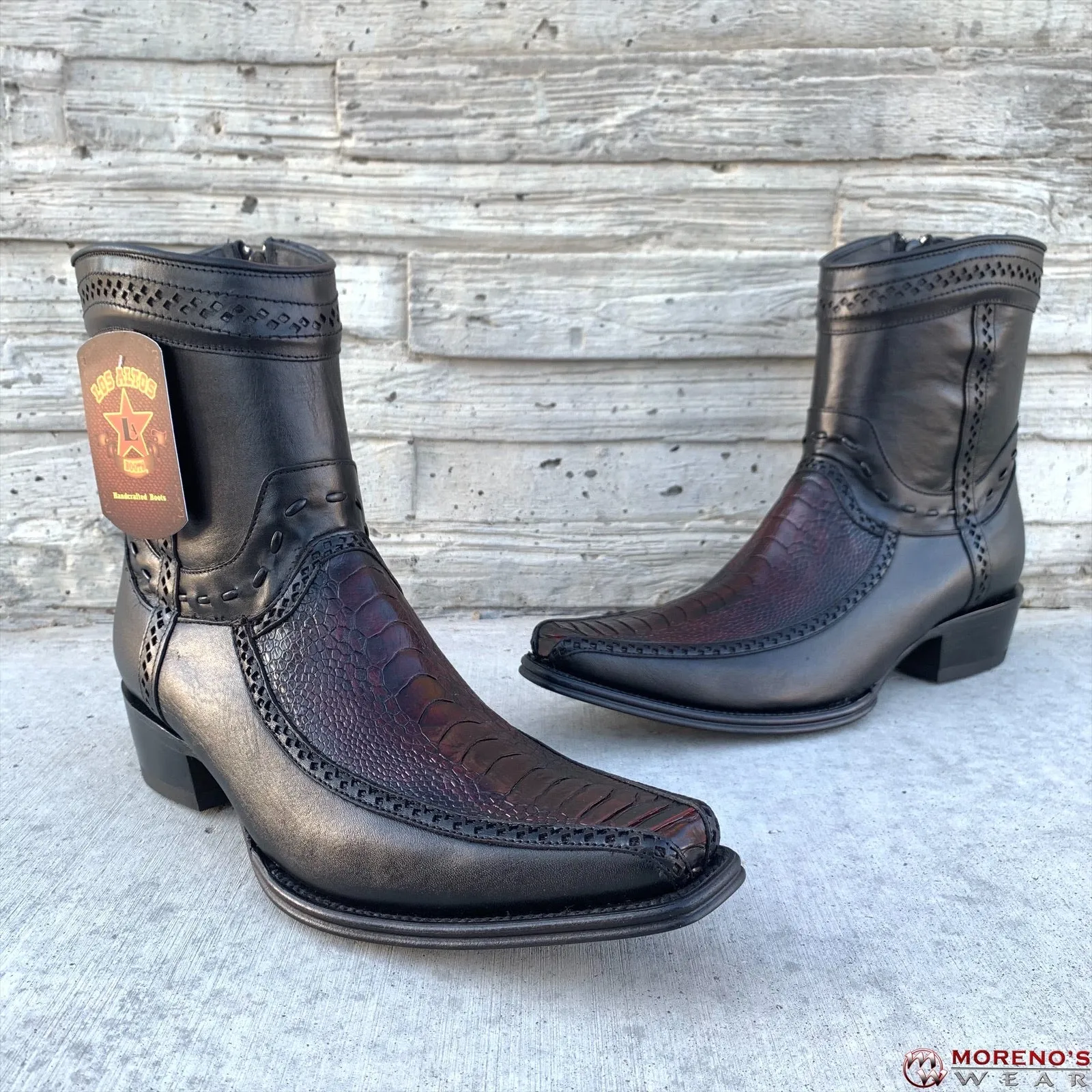 Men's Los Altos Ostrich Leg & Deer Ankle Boots European Square Toe