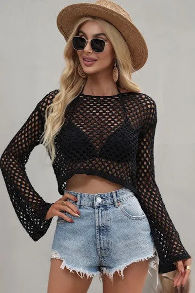 Mermaids wear black Crochet Fishnet Top