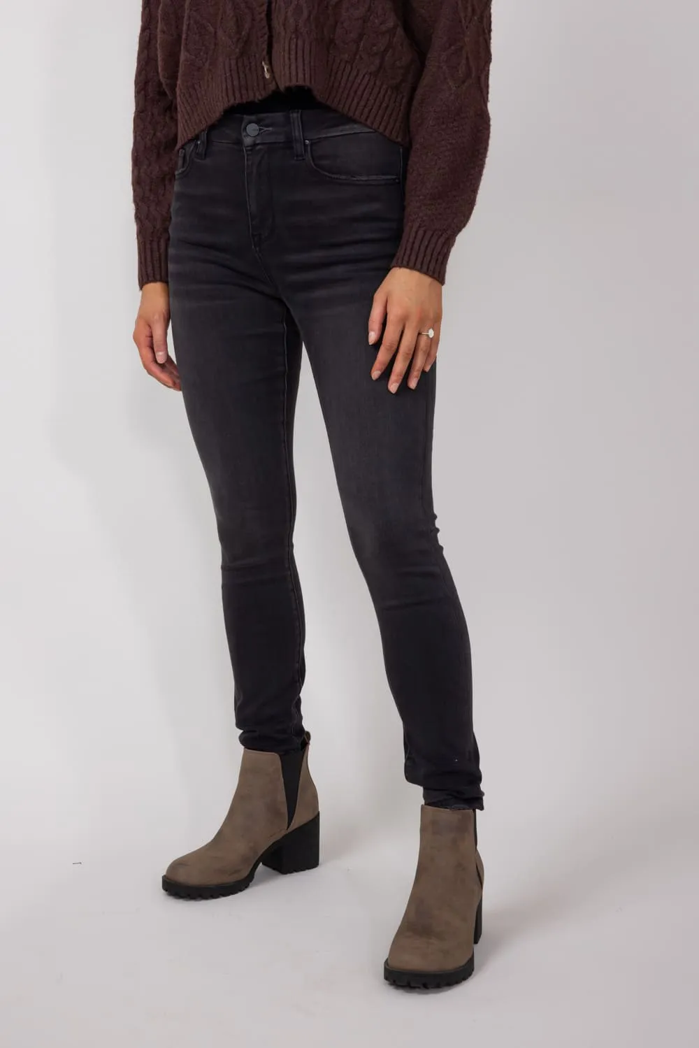 Mica High Rise Distressed Ankle Skinny Jeans for Women in Black | MDP-S1284