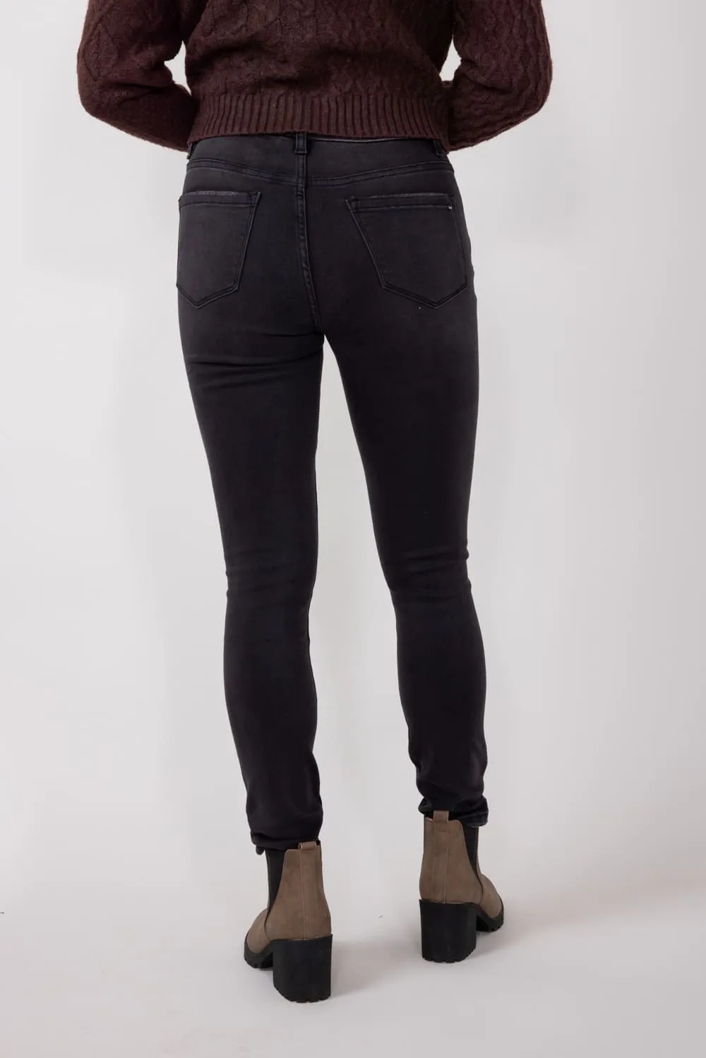 Mica High Rise Distressed Ankle Skinny Jeans for Women in Black | MDP-S1284