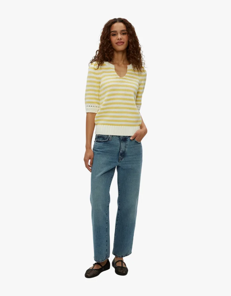 Michael Stars Rosanna Striped Puff Sleeve Sweater in Lemonade