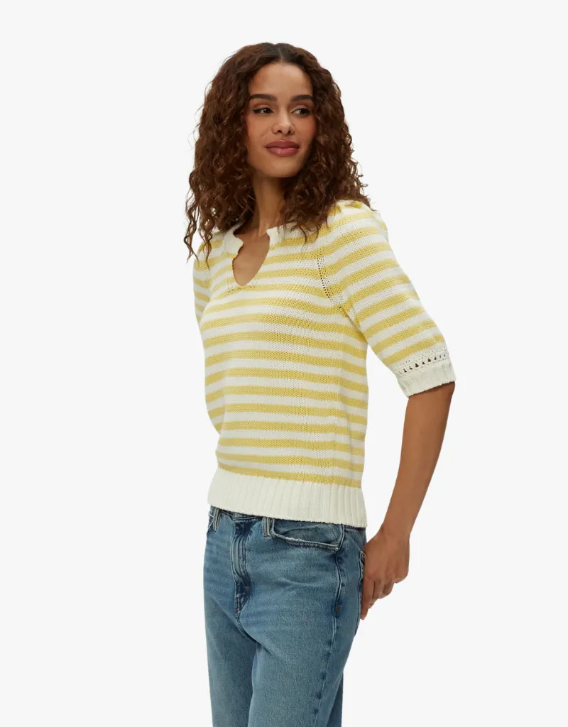 Michael Stars Rosanna Striped Puff Sleeve Sweater in Lemonade