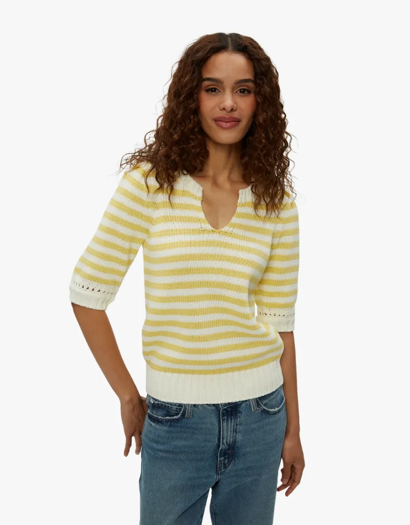 Michael Stars Rosanna Striped Puff Sleeve Sweater in Lemonade