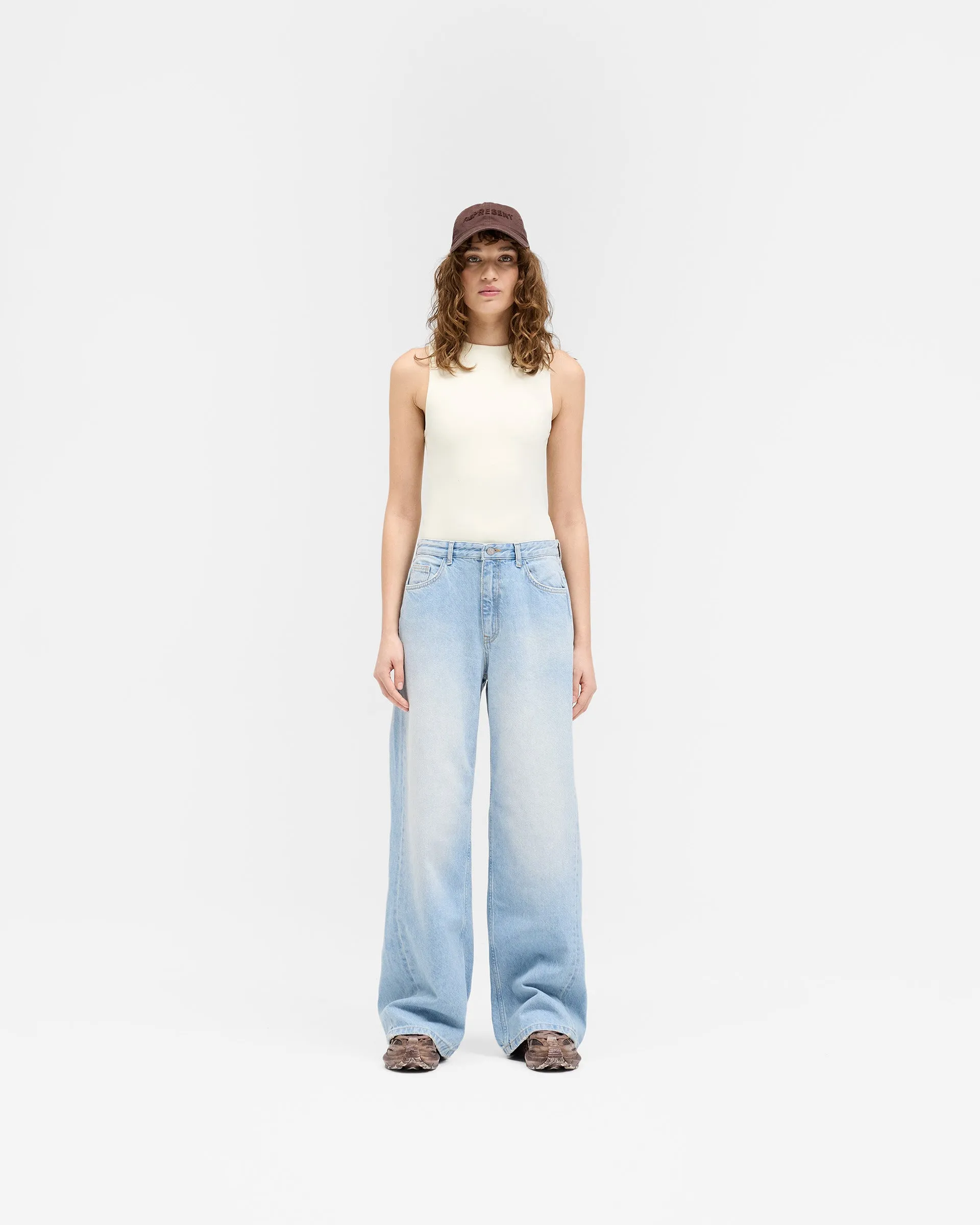Mid Rise Wide Leg Jean - Washed Blue