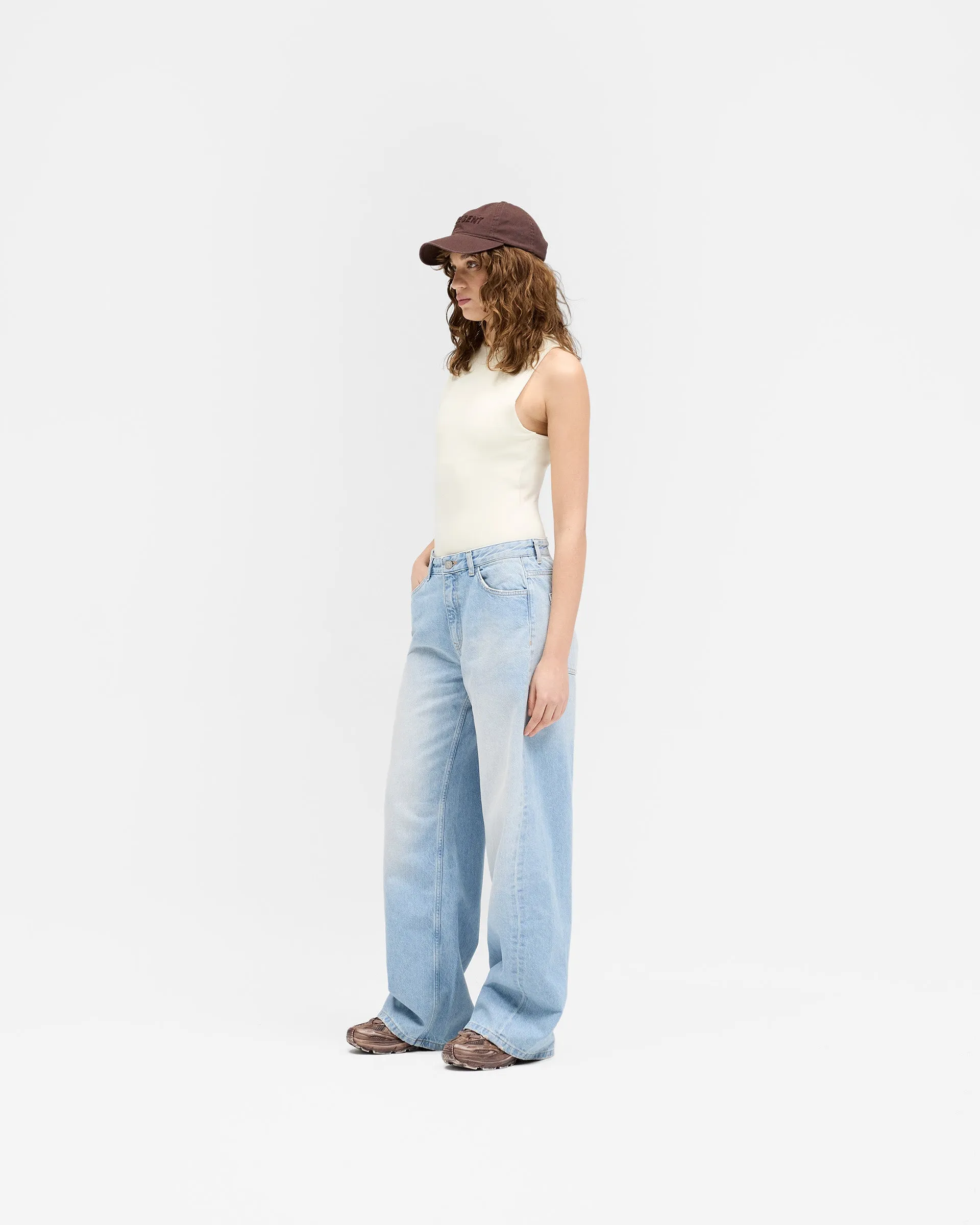 Mid Rise Wide Leg Jean - Washed Blue