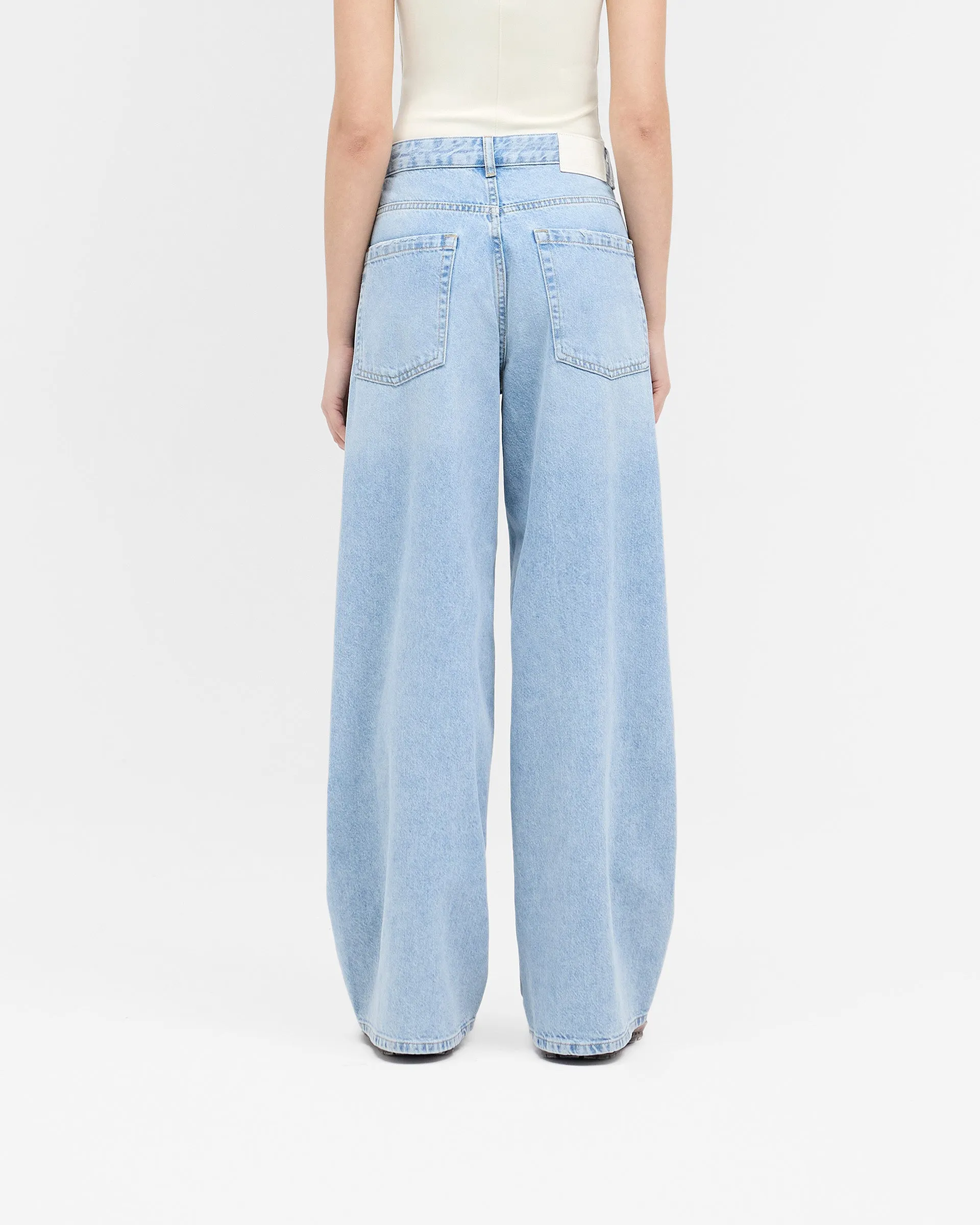 Mid Rise Wide Leg Jean - Washed Blue