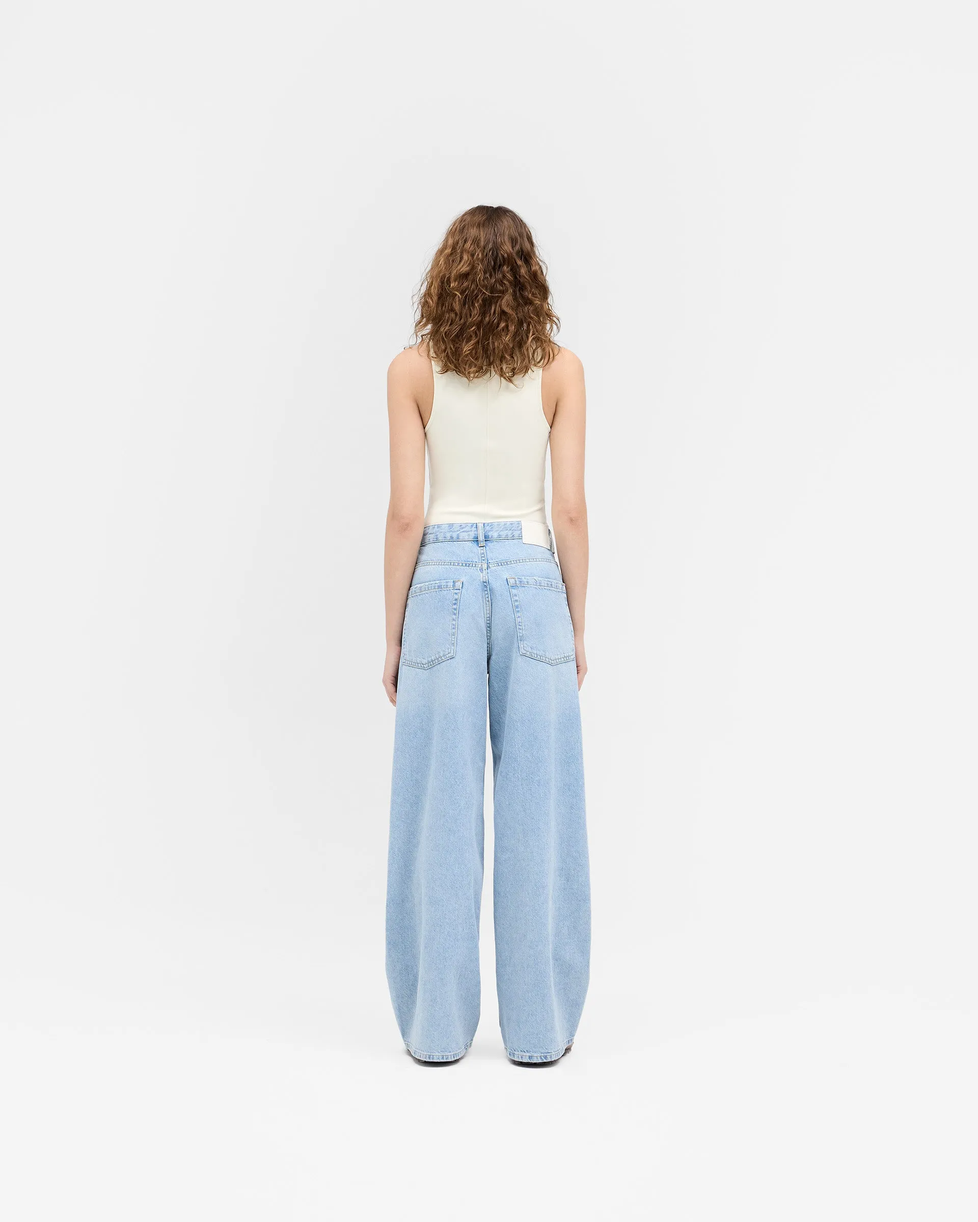 Mid Rise Wide Leg Jean - Washed Blue