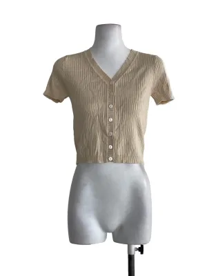 Milky Yellow Ribbed Short Sleeves Top