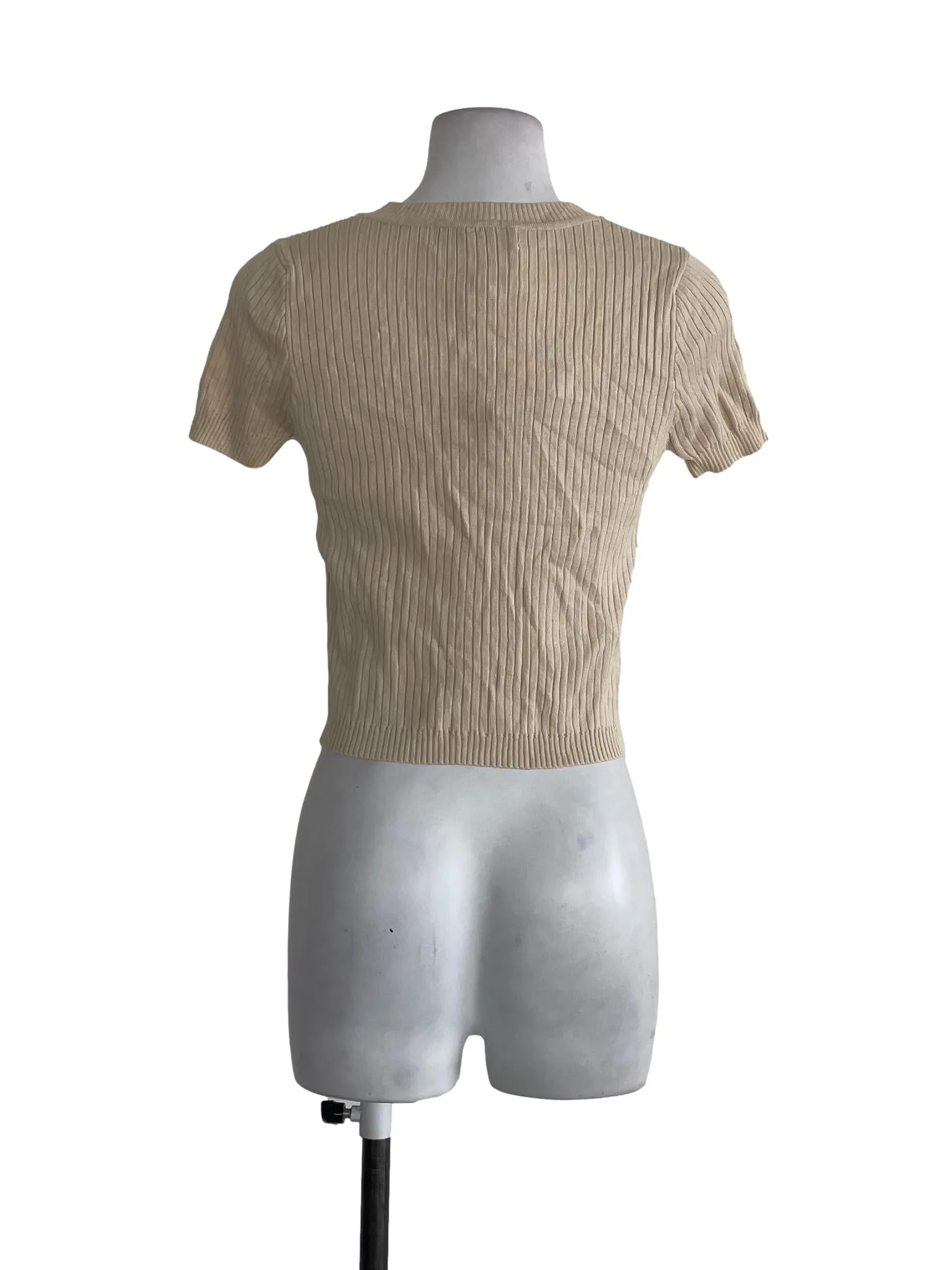 Milky Yellow Ribbed Short Sleeves Top