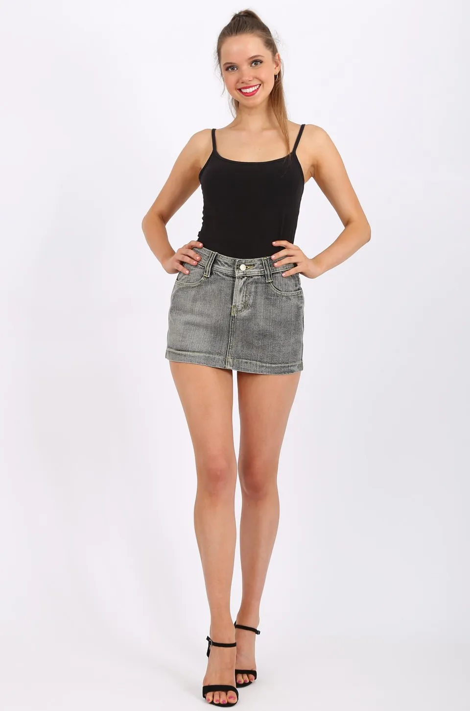 MISS PINKI Londyn Denim mini skirt in light grey wash