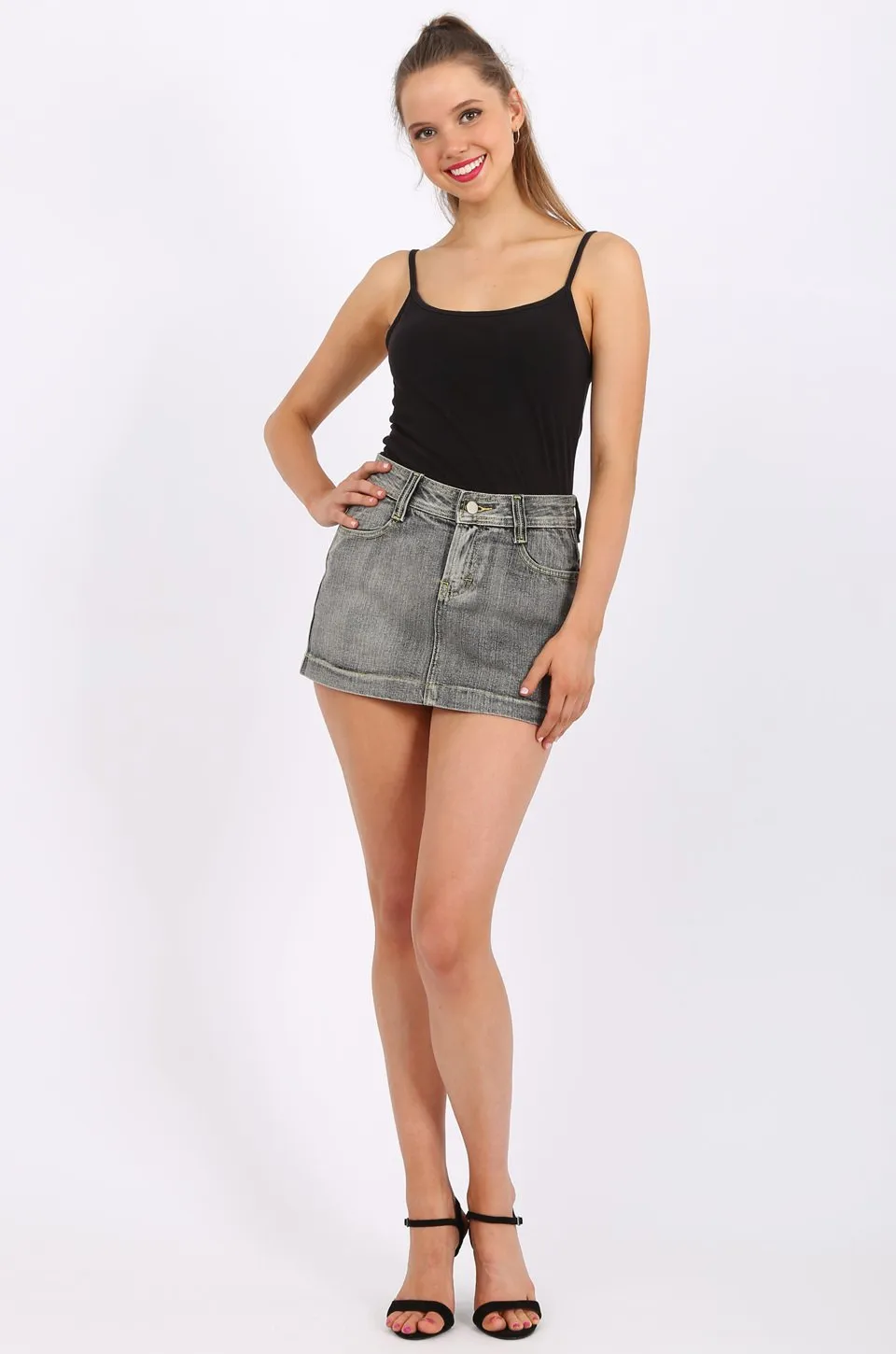 MISS PINKI Londyn Denim mini skirt in light grey wash