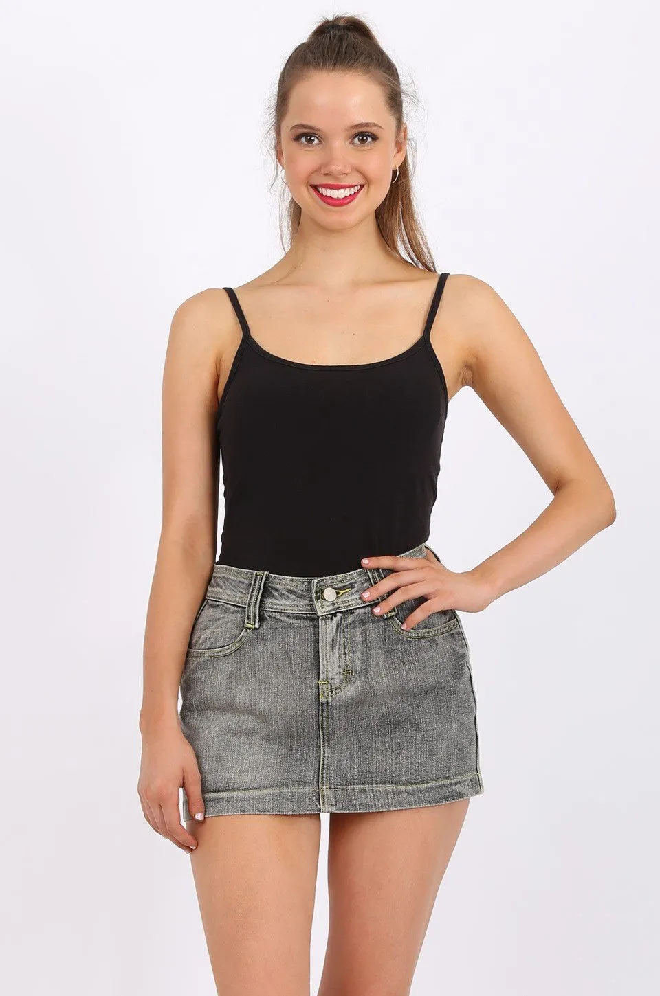 MISS PINKI Londyn Denim mini skirt in light grey wash