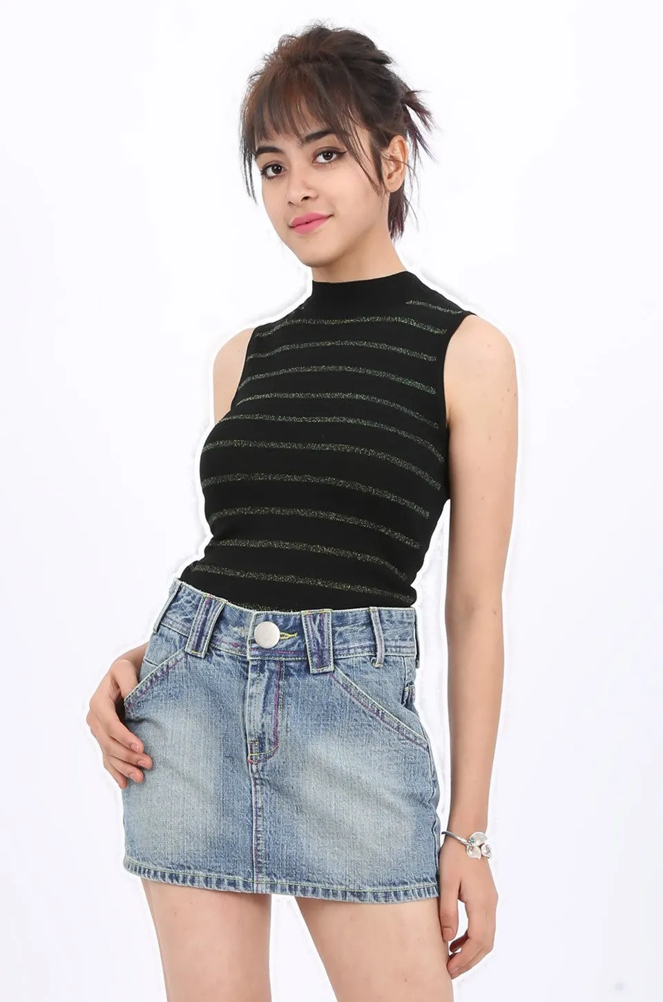 MISS PINKI Nova Denim Mini Skirt in light blue wash