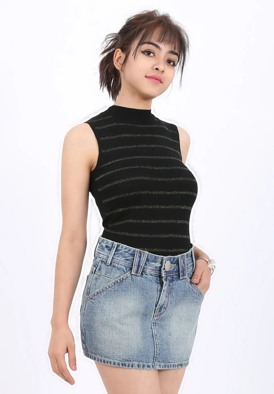 MISS PINKI Nova Denim Mini Skirt in light blue wash