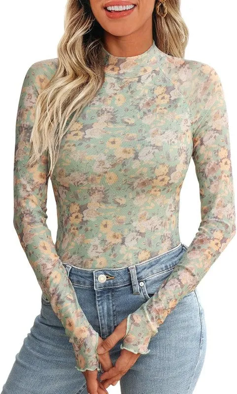 Mock neck floral long sleeve