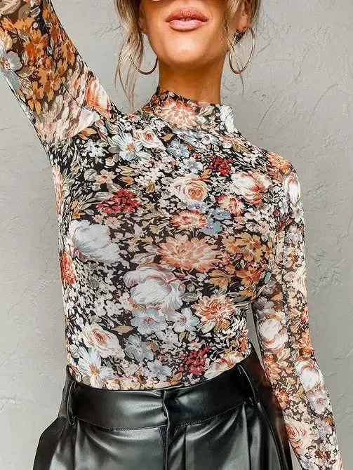 Mock neck floral long sleeve